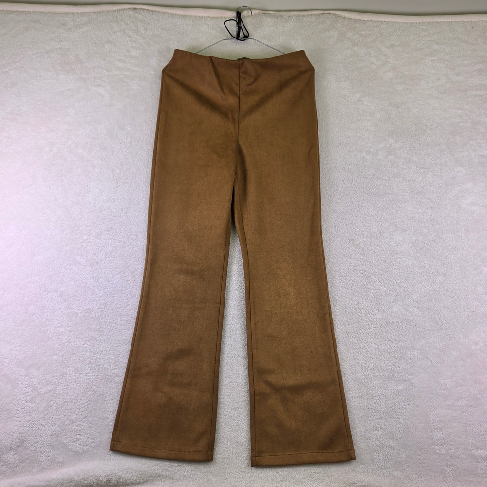 Ellen Tracy Womens Faux Suede Flare Leg Pants Camel Brown Small Pull On 4205